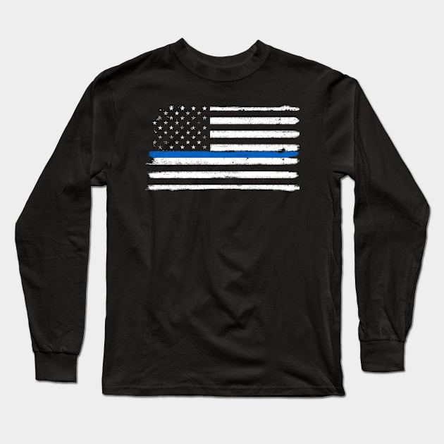 Thin Blue Line American Flag Proud Police Family Long Sleeve T-Shirt by merchlovers